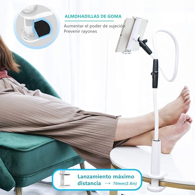 A Yostyle Soporte para Celular de Brazo Flexible, Soporte para Teléfono Móvil Cuello de Cisne para Cama Escritorio o Mesa Brazos Largos de 110 cm Soporte para 3.7-7.7" Smartphones Tablet.
