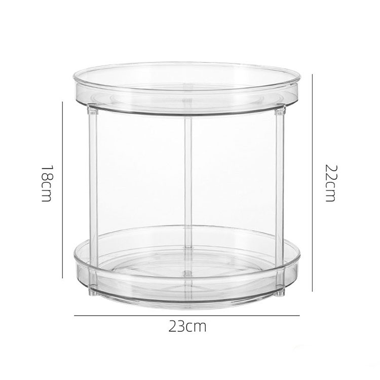 Organizador de acrílico giratorio de doble nivel para cocina.