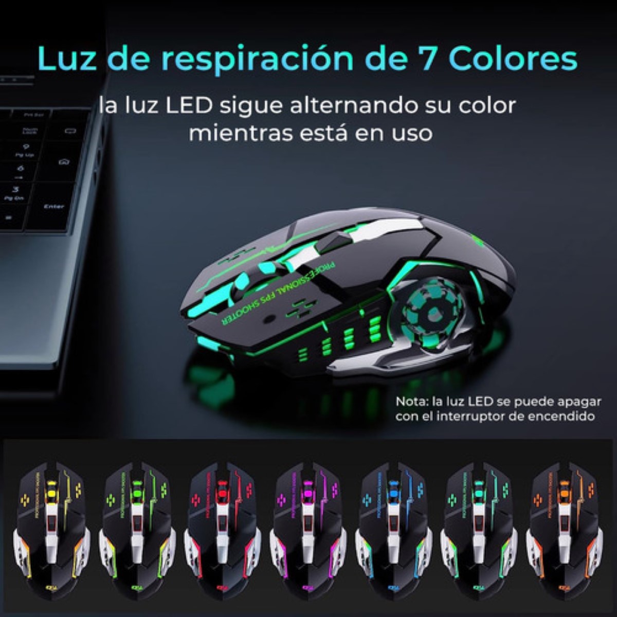 "Mouse Inalambrico Gamer Ergonomico 2.4g Bt Dual Modos Raton negro ".