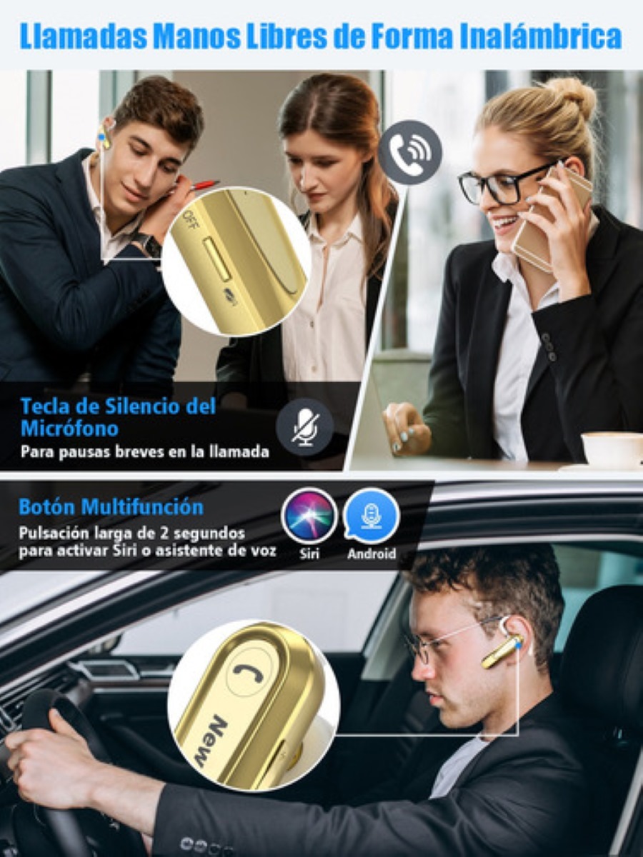"Auriculares Monoaurales In-ear New Bee Auricular Inalámbrico Dorado "