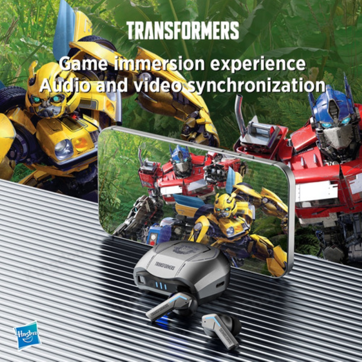 "Audífonos in-ear gamer inalámbricos Transformers Bluetooth TF-T06 TF-T06 plateado con luz LED "