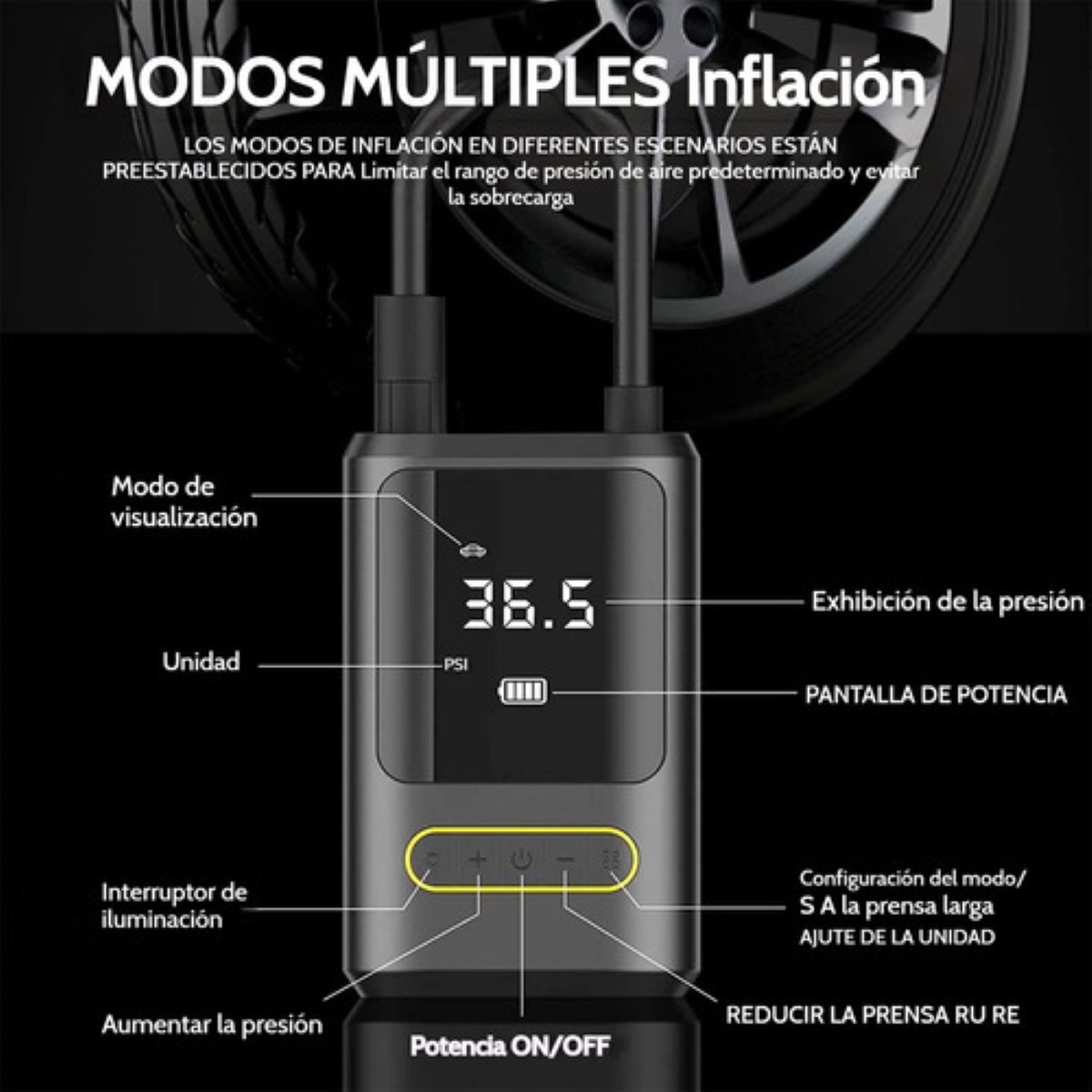 Compresor De Aire Portatil 80w Inflador De Llantas Bomba