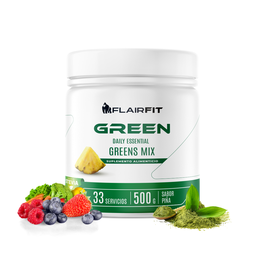 Flairfit® Daily Green Mix, Superfood +50 Ingredientes Múltiples Beneficios Todo En Uno 500g/Piña.