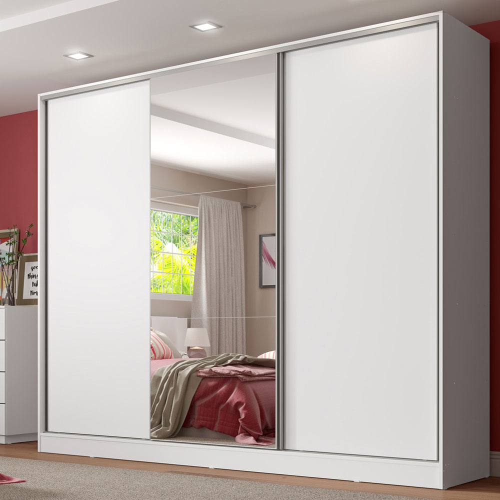 Ropero Madesa Royale 100% MDF con 3 Puertas Corredizas con Espejo Blanco.