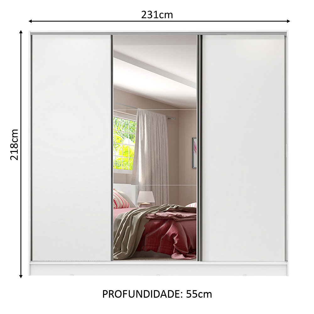 Ropero Madesa Royale 100% MDF con 3 Puertas Corredizas con Espejo Blanco.