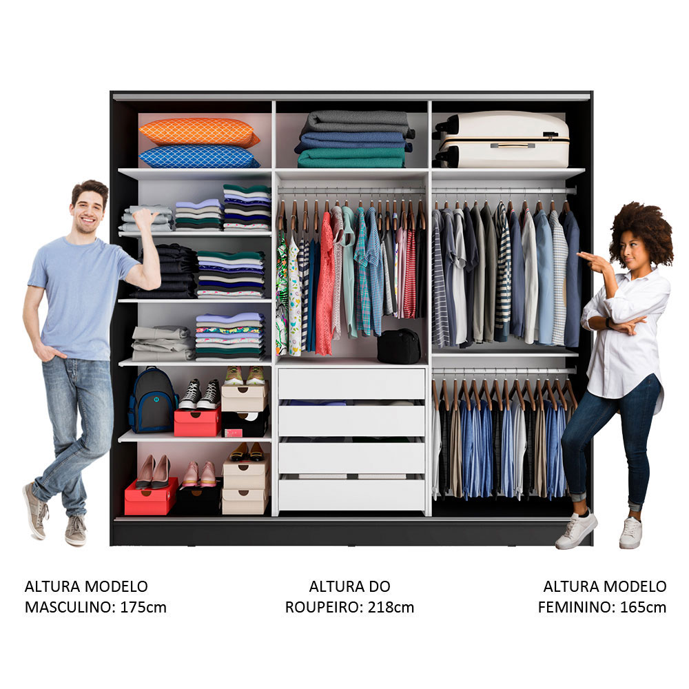 Ropero Closet Madesa Royale 3 Puertas 3 Espejos Negro.