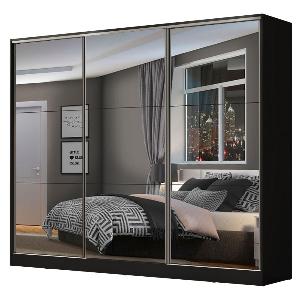 Ropero Closet Madesa Royale 3 Puertas 3 Espejos Negro.