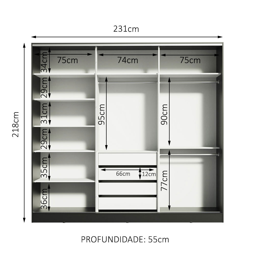 Ropero Closet Madesa Royale 3 Puertas 3 Espejos Negro.