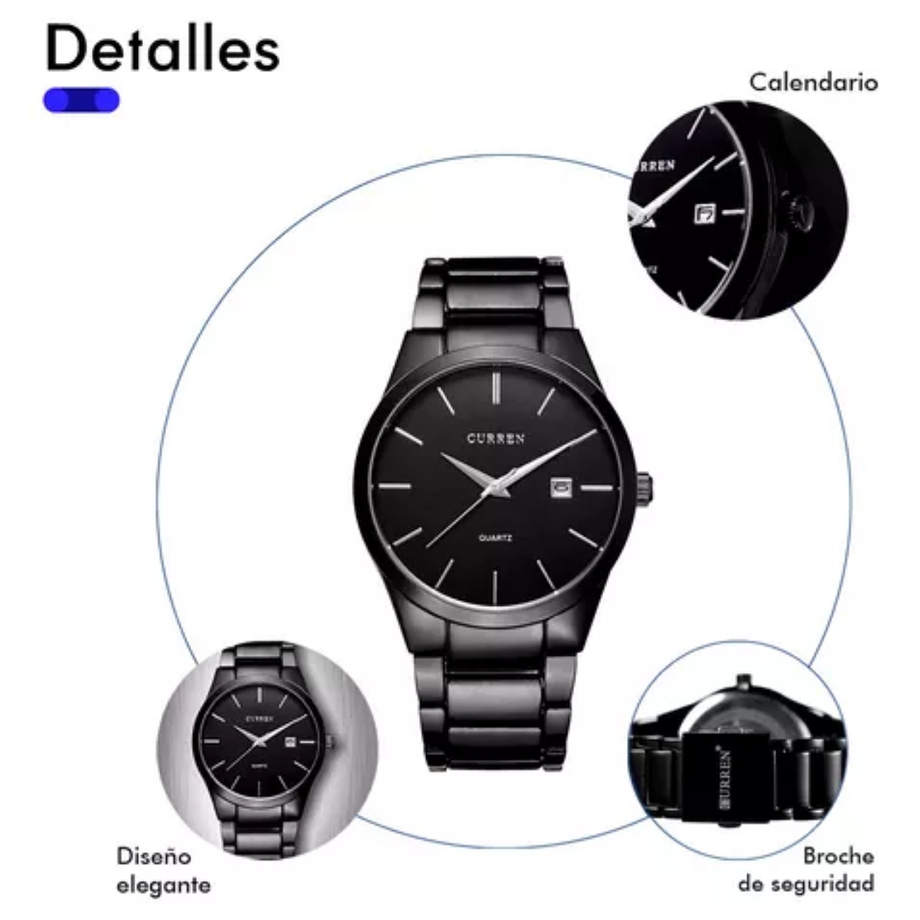 Reloj Curren Hombre Análogo Fechador Cuarzo Acero Ejecutivo Color de la correa Negro