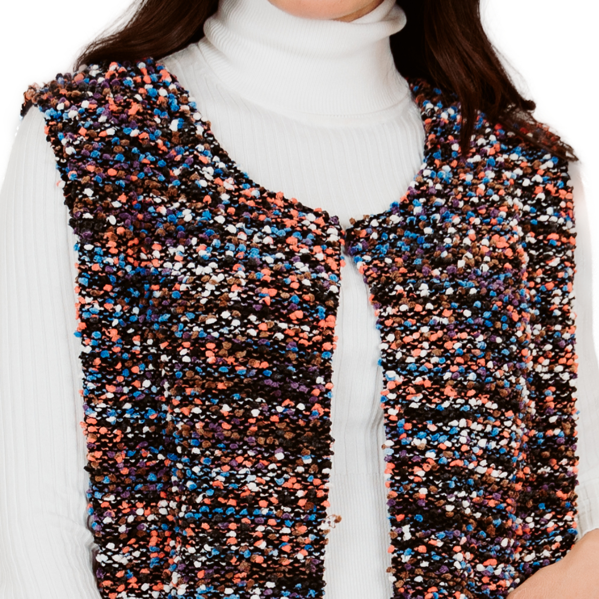 Chaleco cuello redondo para mujer en tejido de punto.