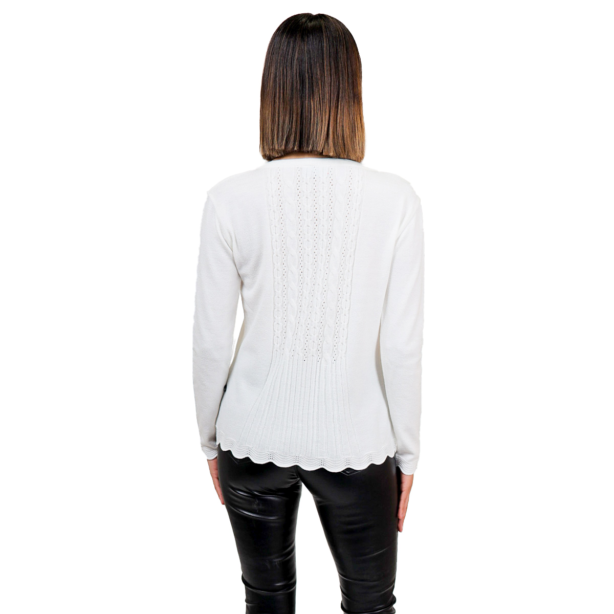 Blusa en tejido de punto con perlas-BLANCO