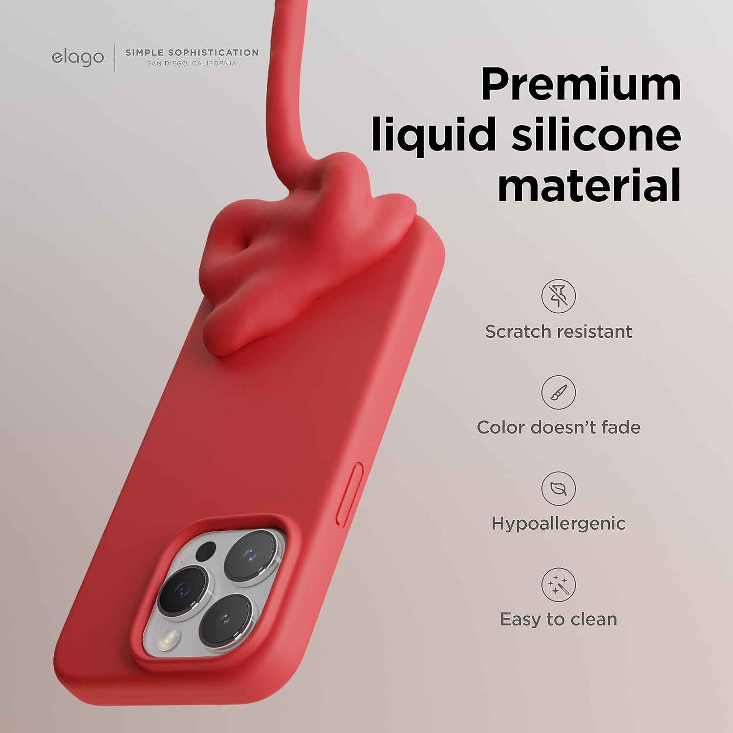 elago Funda Silicona Líquida Compatible con iPhone 15 Pro MAX, Silicona Premium, Funda Protectora Cuerpo Completo [Estructura A Prueba Golpes 4 Capas], Forro Microfibra Suave Antiarañazos (Rojo).