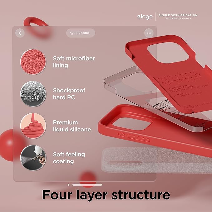 elago Funda Silicona Líquida Compatible con iPhone 15 Pro MAX, Silicona Premium, Funda Protectora Cuerpo Completo [Estructura A Prueba Golpes 4 Capas], Forro Microfibra Suave Antiarañazos (Rojo).