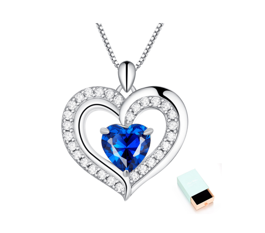 Collar Con Dije De Corazón De 925 Plata Azul.
