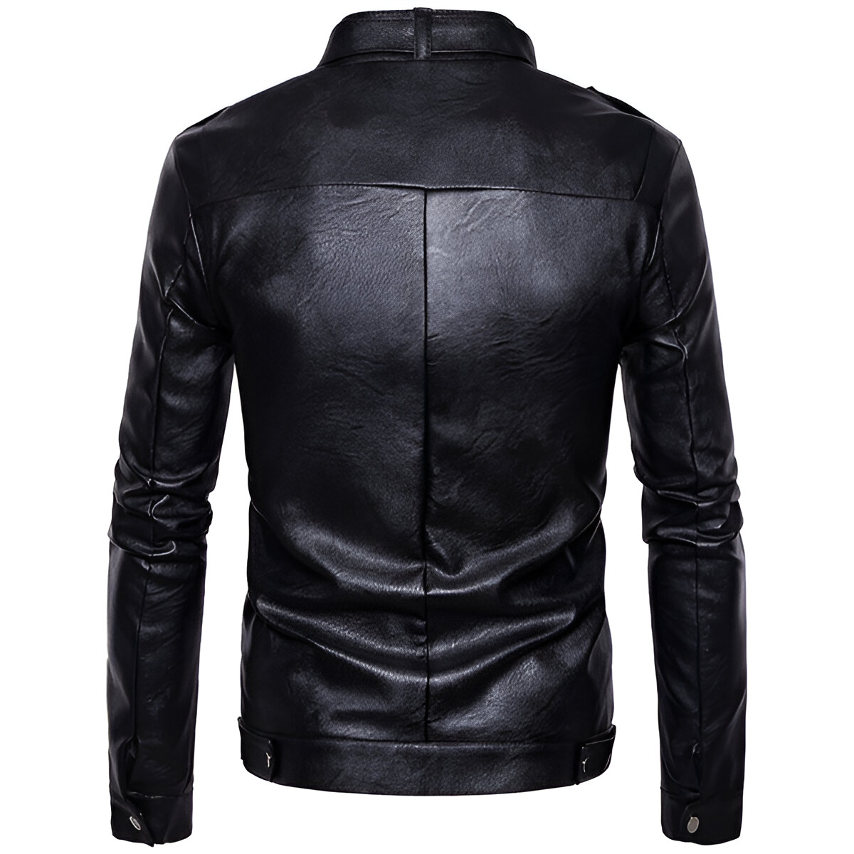 Chamarra De Piel Rockera Hombre Biker Cuello Alto Cinta B9.