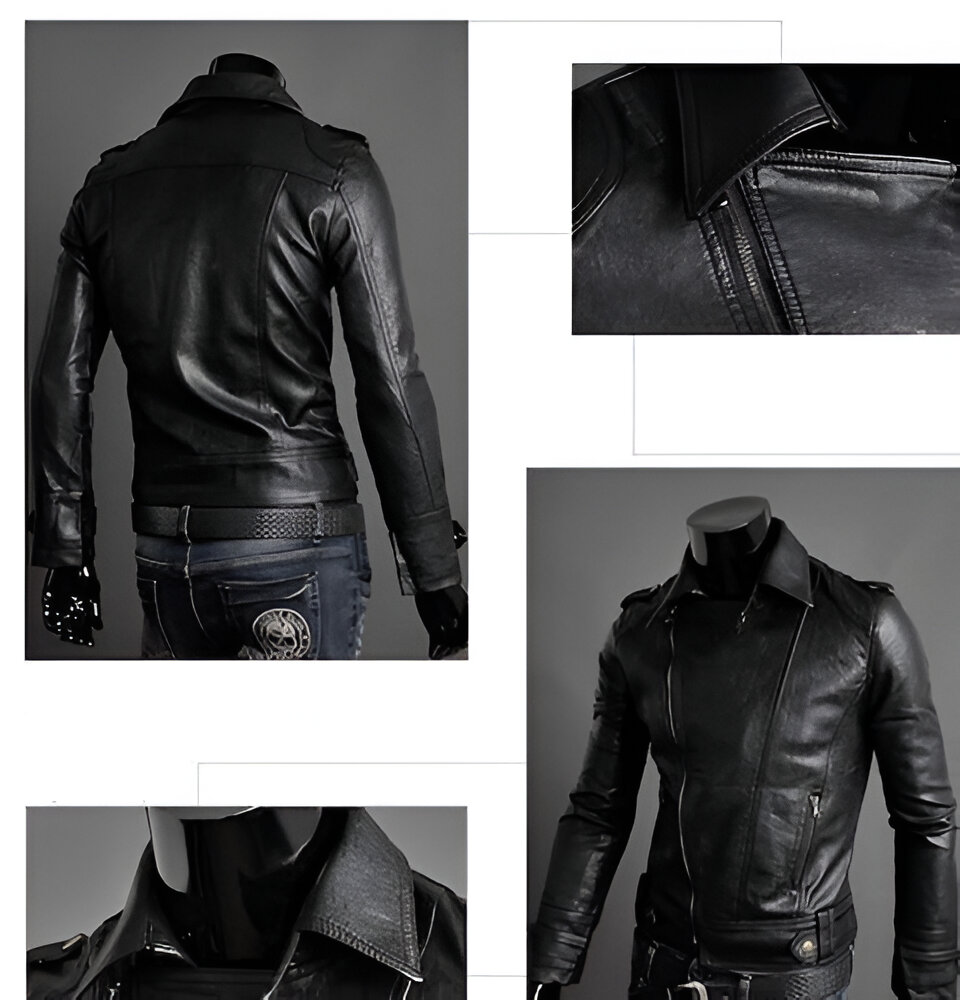 Chamarra De Piel Rockera Cruzada Hombre Motociclista Slim D1..