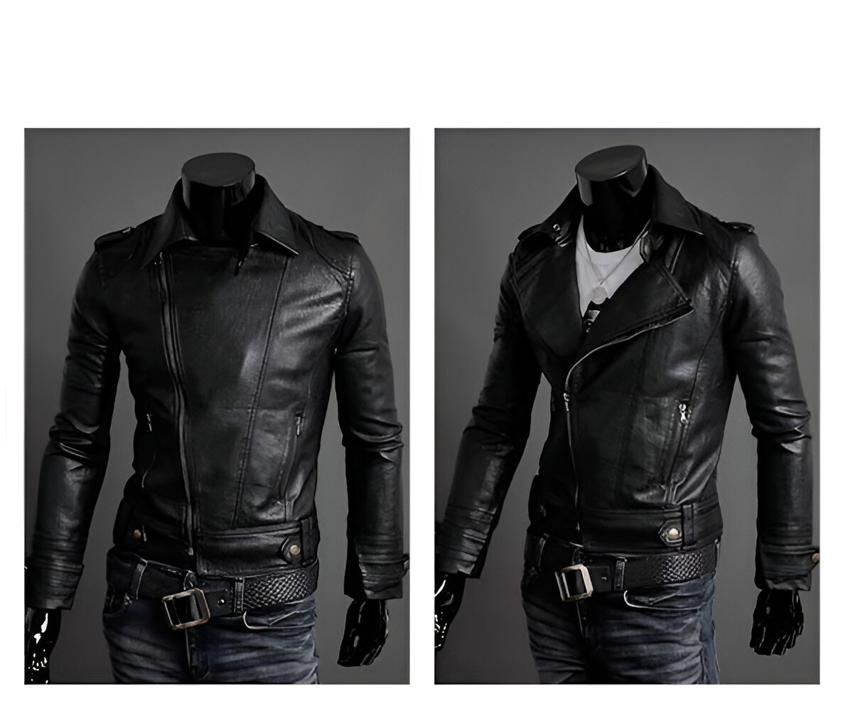 Chamarra De Piel Rockera Cruzada Hombre Motociclista Slim D1..