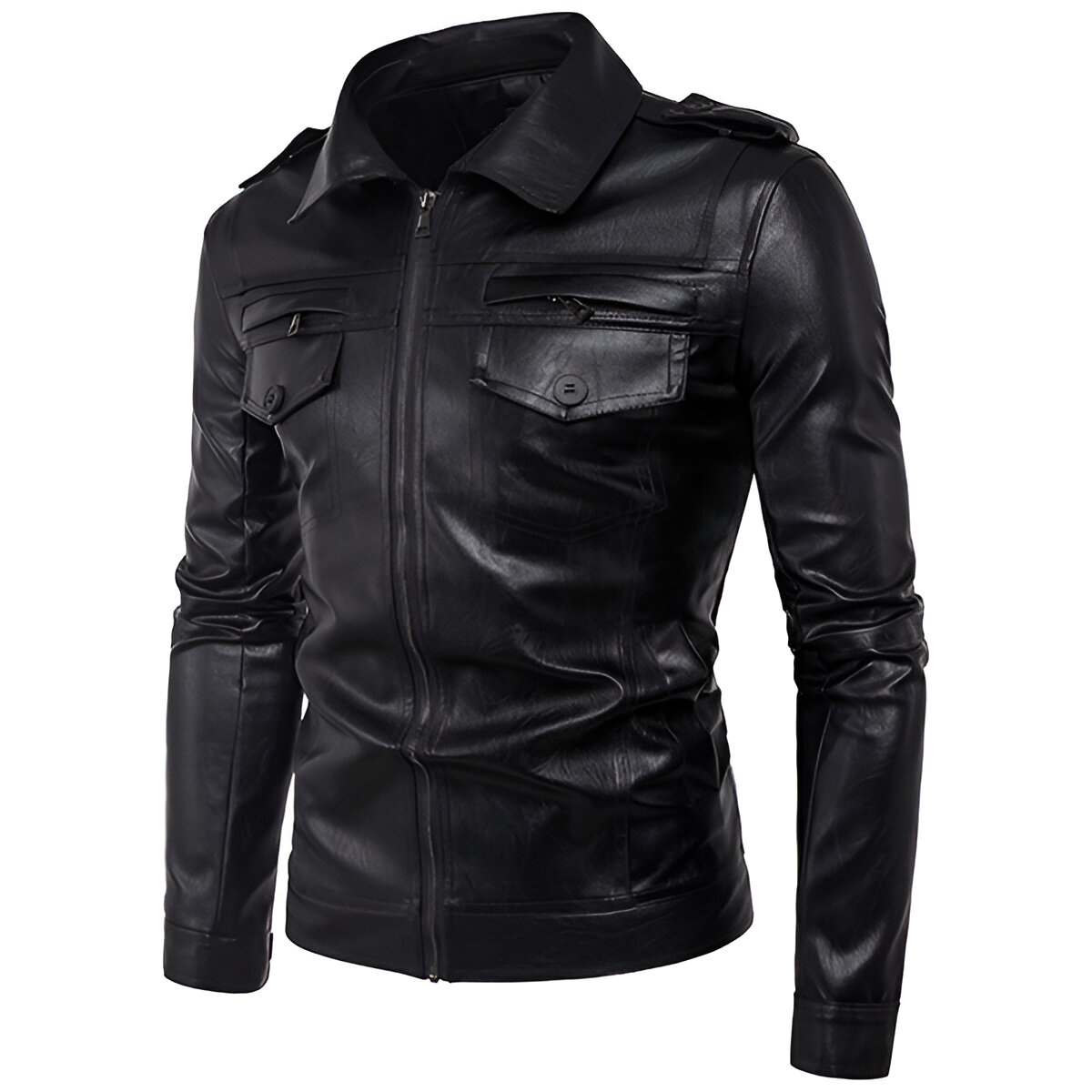 Chamarra De Piel Rockera Hombre Cuello Camisa Biker Slim D2.