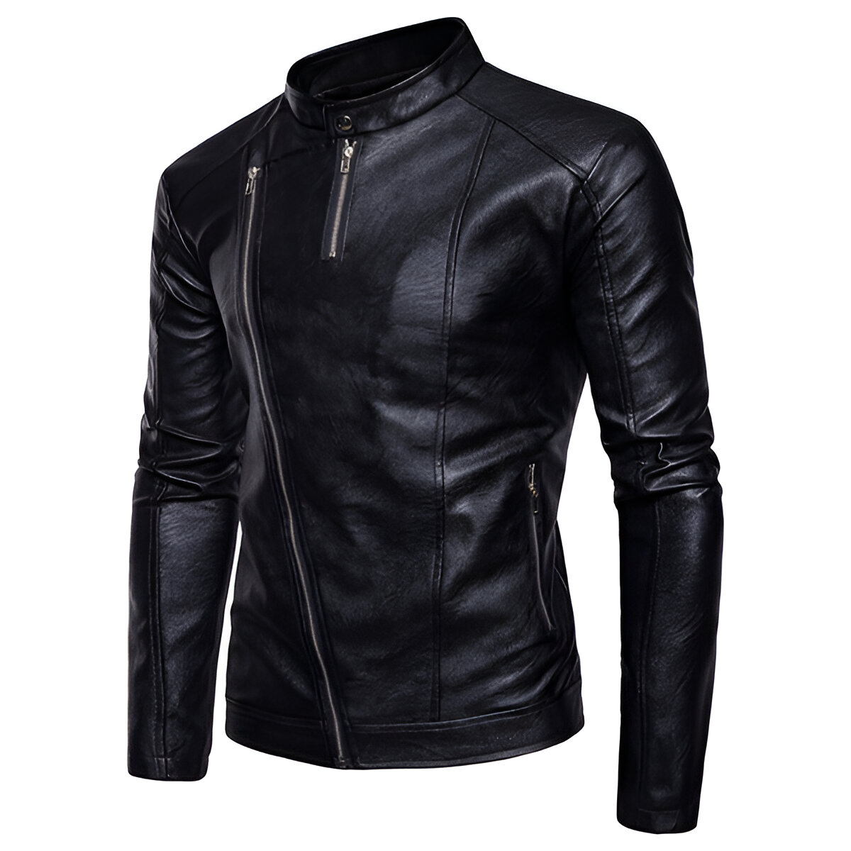 Chamarra De Piel Rockera Hombre Biker Cuello Alto Cinta D3.