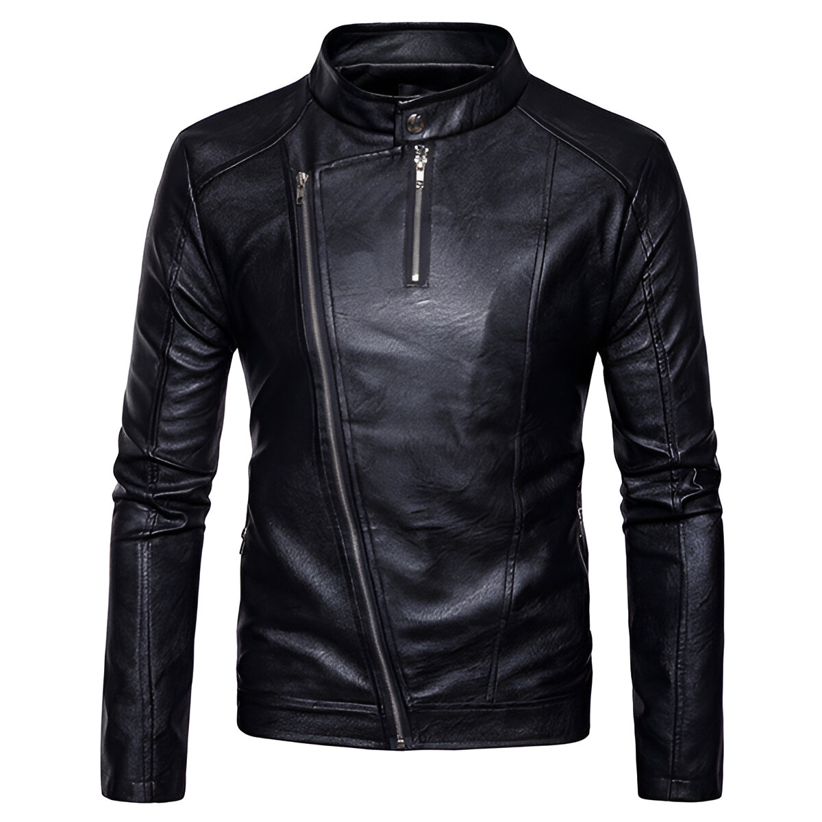Chamarra De Piel Rockera Hombre Biker Cuello Alto Cinta D3