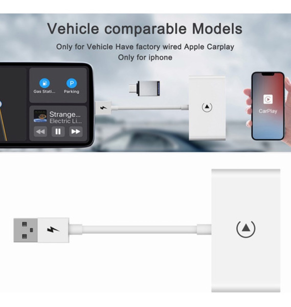 "Adaptador Carplay Inálambrico Wireless Plug Play Para iPhone blanco  "