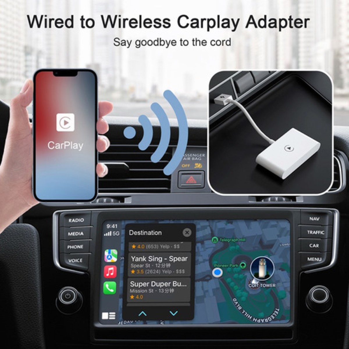 "Adaptador Carplay Inálambrico Wireless Plug Play Para iPhone blanco  "