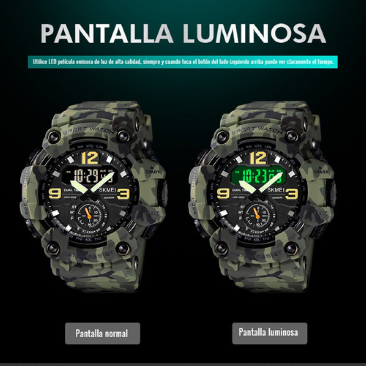 Reloj de pulsera Skmei analogico camuflajeado verde
