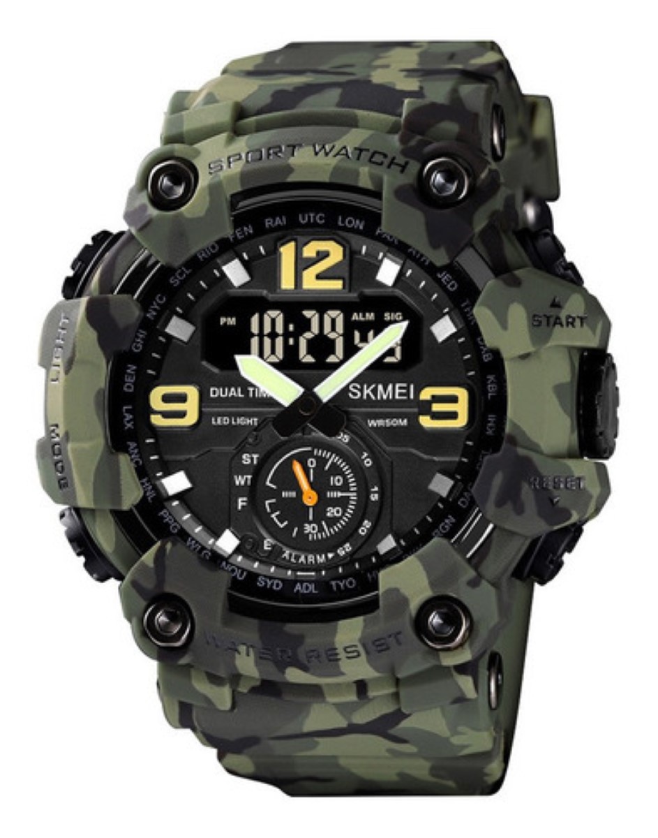 Reloj de pulsera Skmei analogico camuflajeado verde