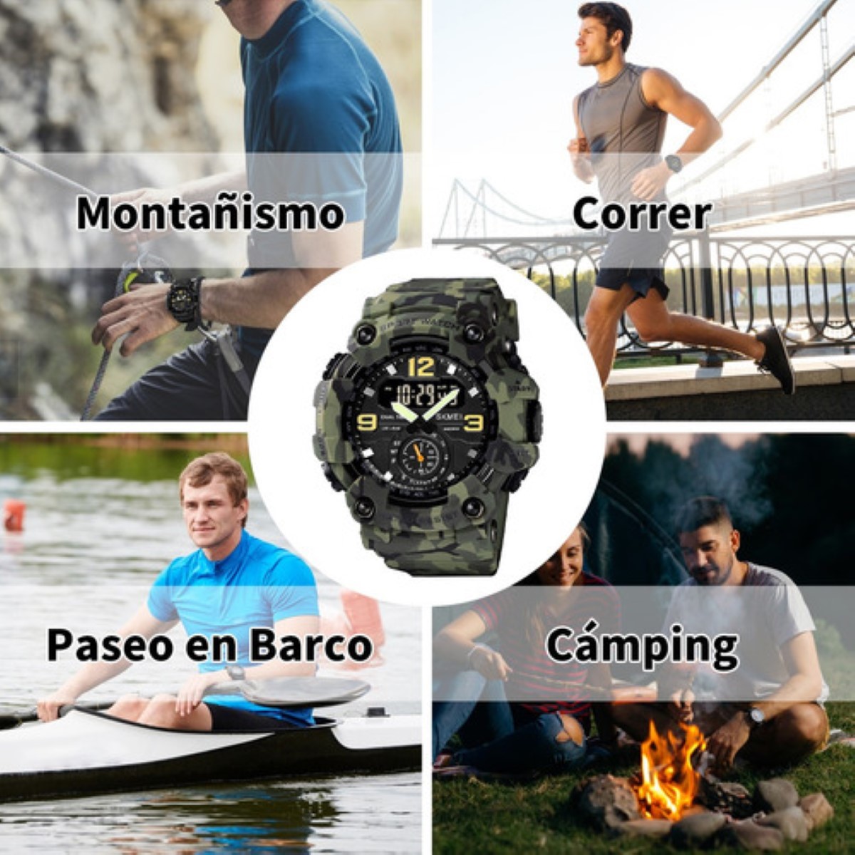 Reloj de pulsera Skmei analogico camuflajeado verde