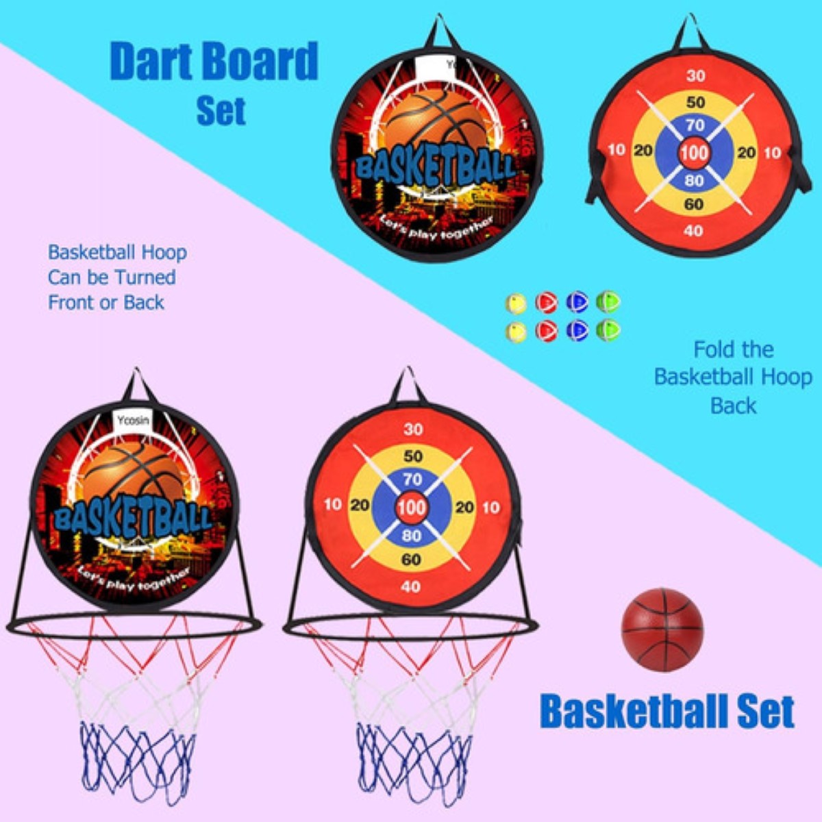"Mini Canastas De Basketball Para Niños Con Juego De Dardos ".