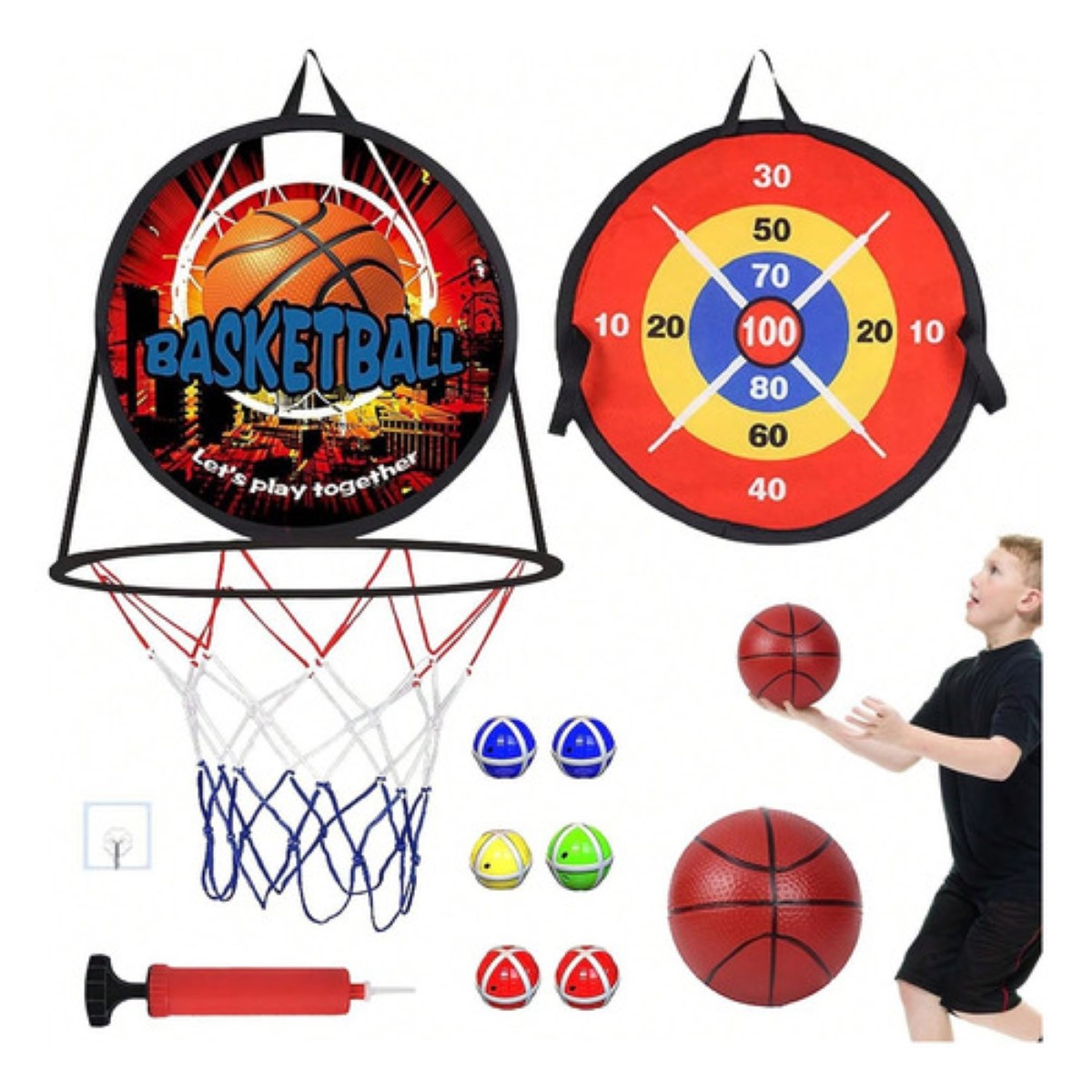 "Mini Canastas De Basketball Para Niños Con Juego De Dardos ".