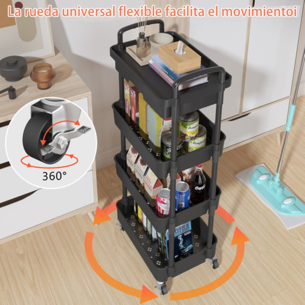 "Carrito Organizador 4 Niveles Multiusos Estantes Con Cajón "
