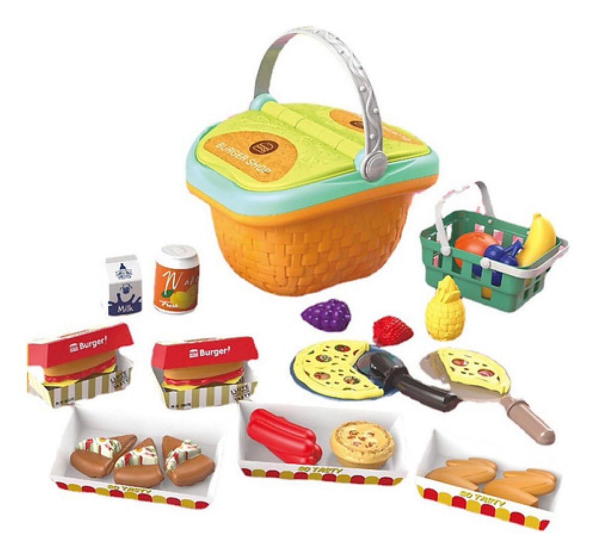 "Juego De Simulación Cesta De Mano Hambur Y Pizza Para Niños "