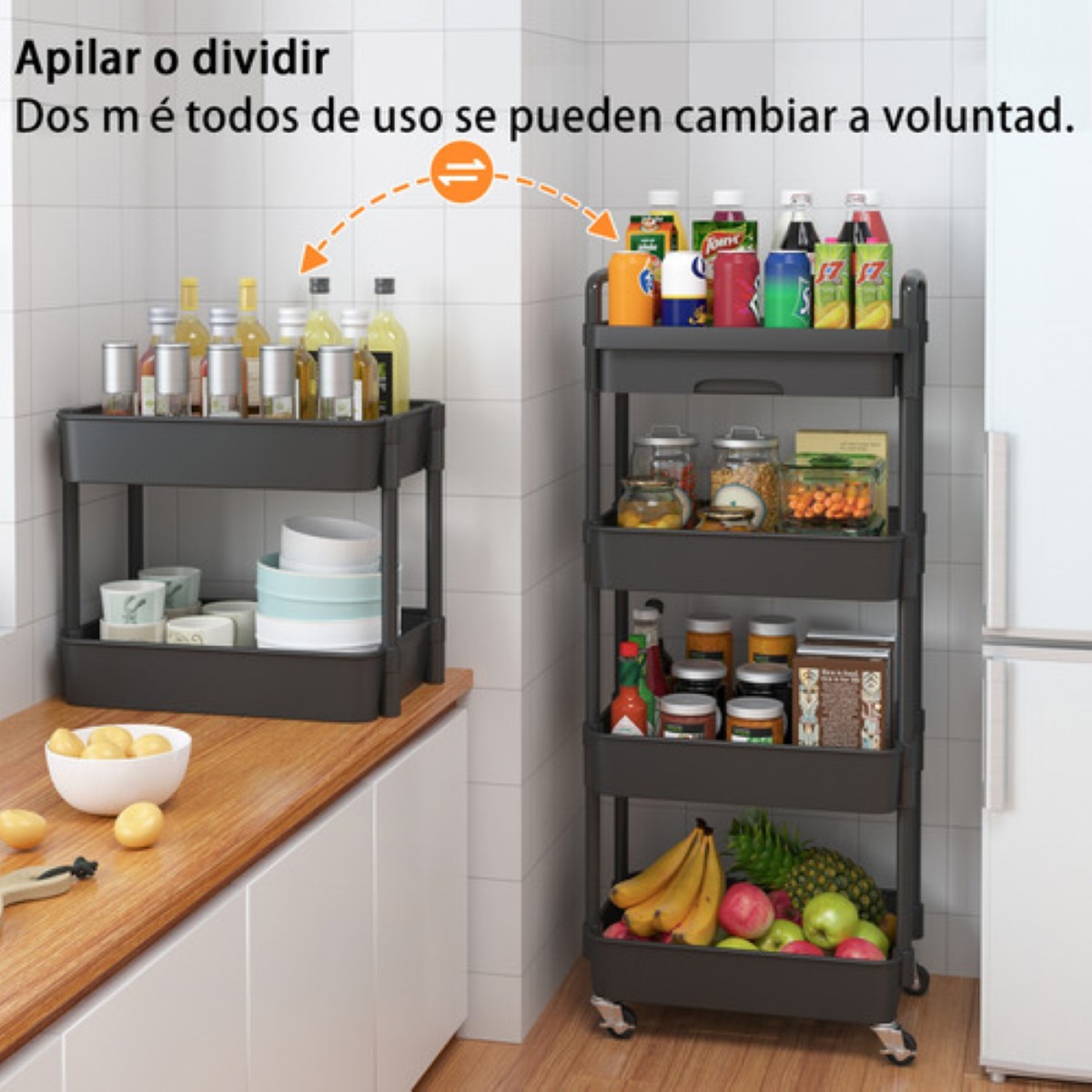 "Carrito Organizador 4 Niveles Multiusos Estantes Con Cajón "