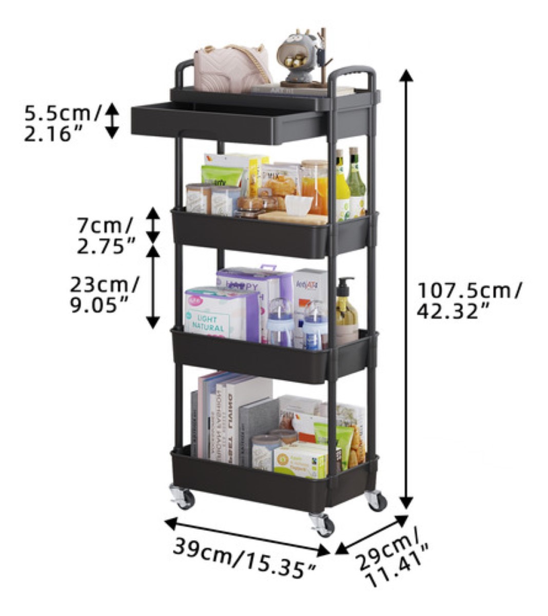 "Carrito Organizador 4 Niveles Multiusos Estantes Con Cajón "