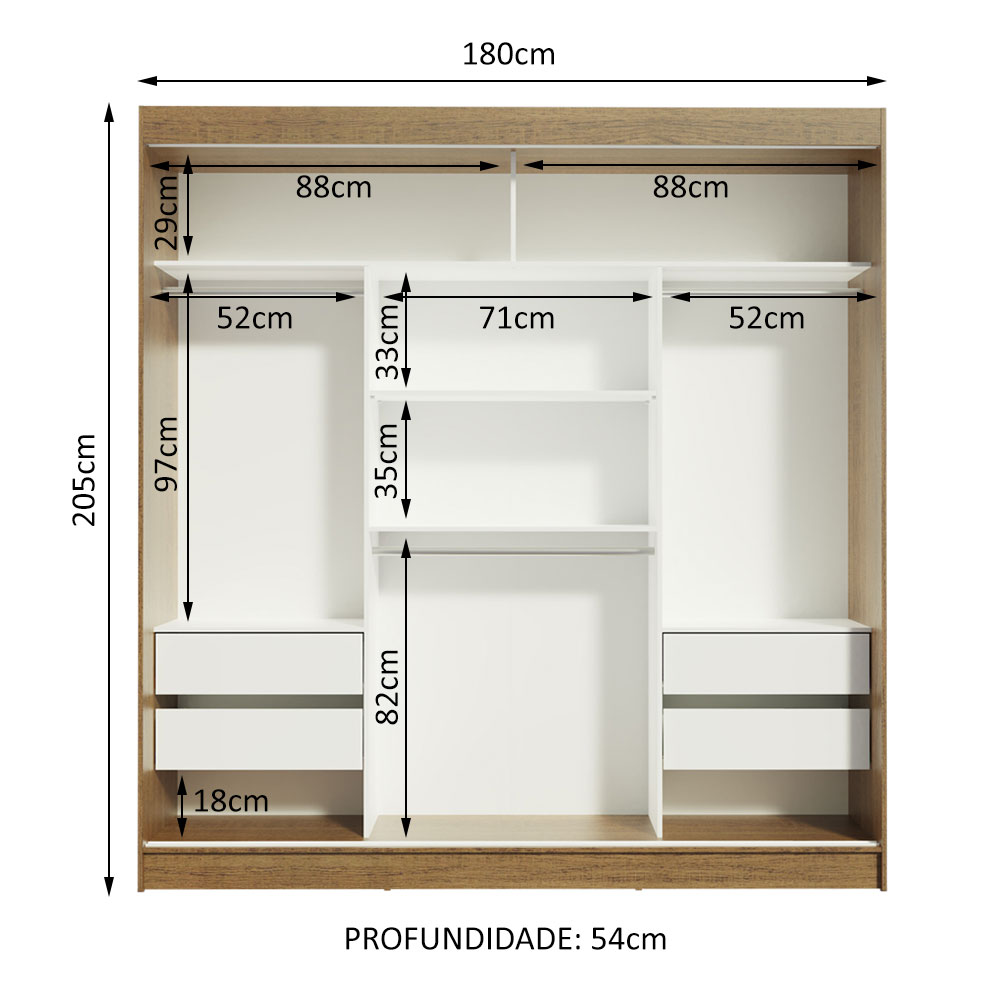 Ropero Closet Madesa Reno con 3 Puertas Corredizas y Espejo Rustic.