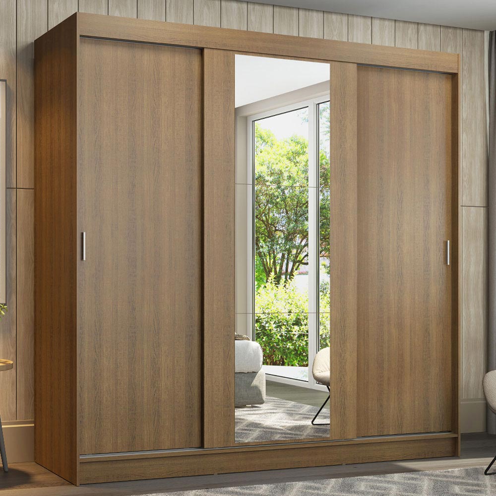 Ropero Closet Madesa Reno con 3 Puertas Corredizas y Espejo Rustic.