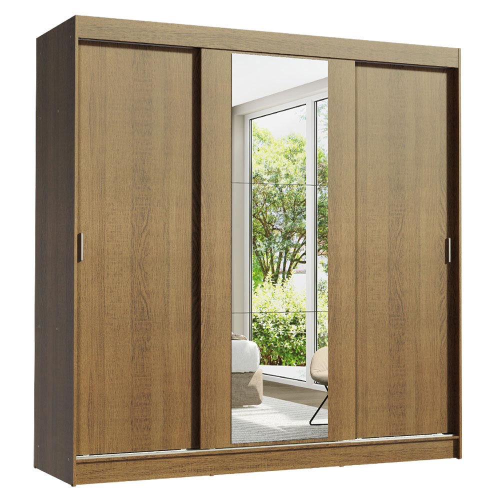 Ropero Closet Madesa Reno con 3 Puertas Corredizas y Espejo Rustic.