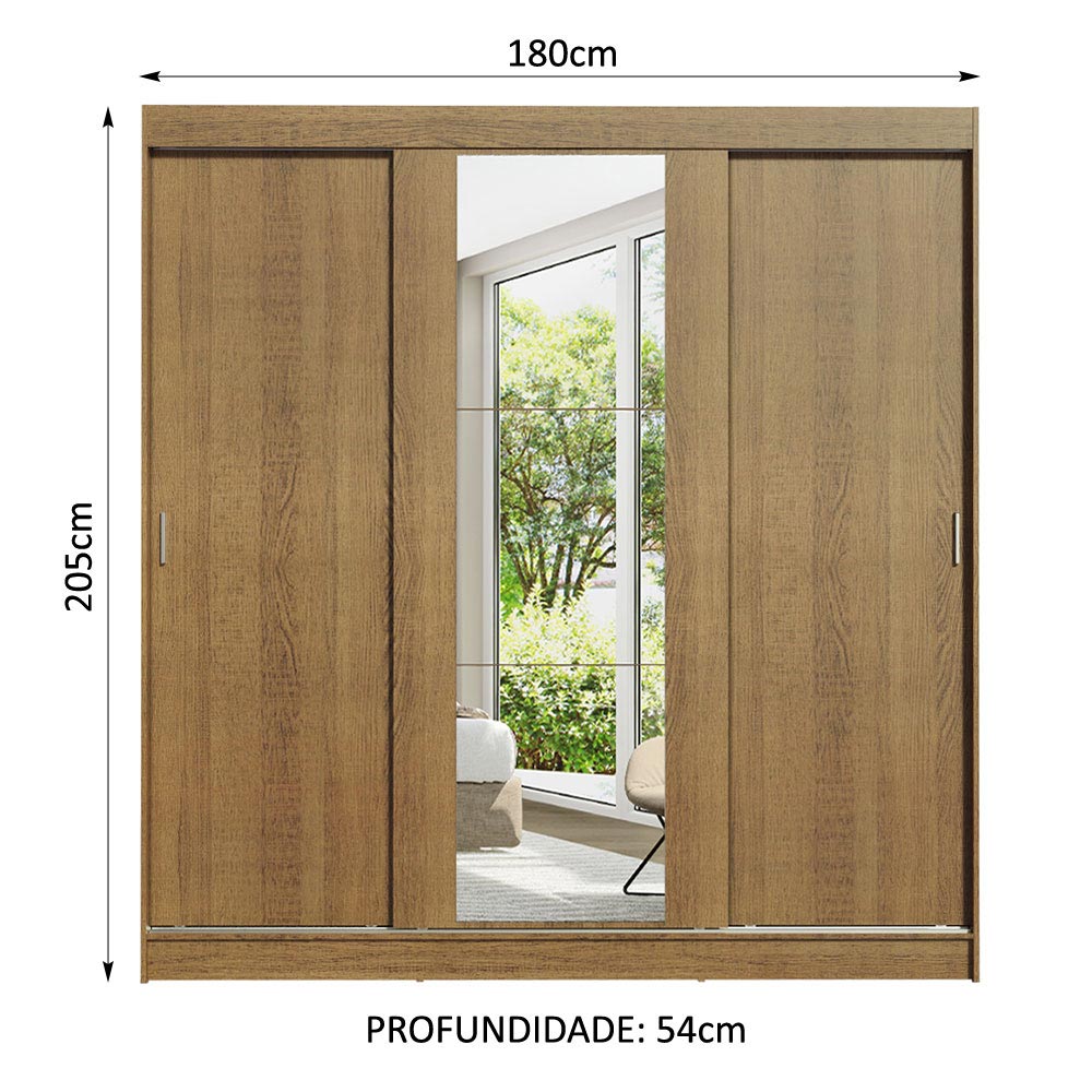 Ropero Closet Madesa Reno con 3 Puertas Corredizas y Espejo Rustic.
