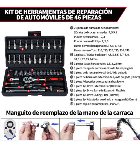 Juego De Herramientas Mecánicas 46 Piezas Color Negro Remate RM-46pcs-Blcak