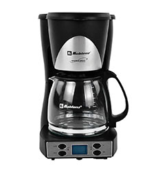 CAFETERA 12 TAZAS DE GOTEO JARRA DE VIDRIO NEGRO/PLATA KOBLENZ.