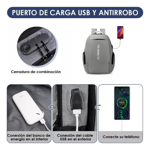 Mochila Antirrobo De Gran Capacidad Con Cargador Usb Mochila Con Candado Reforzada