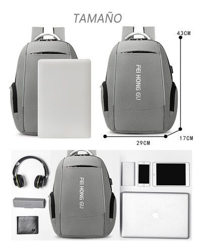 Mochila Antirrobo De Gran Capacidad Con Cargador Usb Mochila Con Candado Reforzada