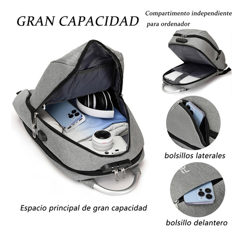 Mochila Antirrobo De Gran Capacidad Con Cargador Usb Mochila Con Candado Reforzada
