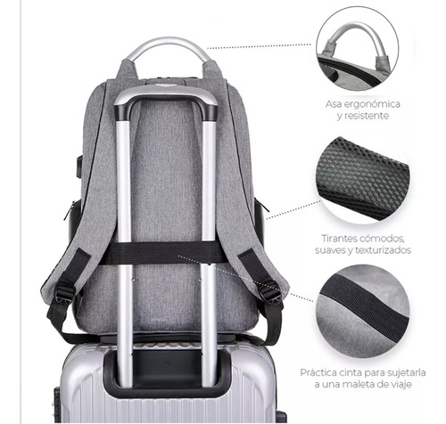 Mochila Antirrobo De Gran Capacidad Con Cargador Usb Mochila Con Candado Reforzada