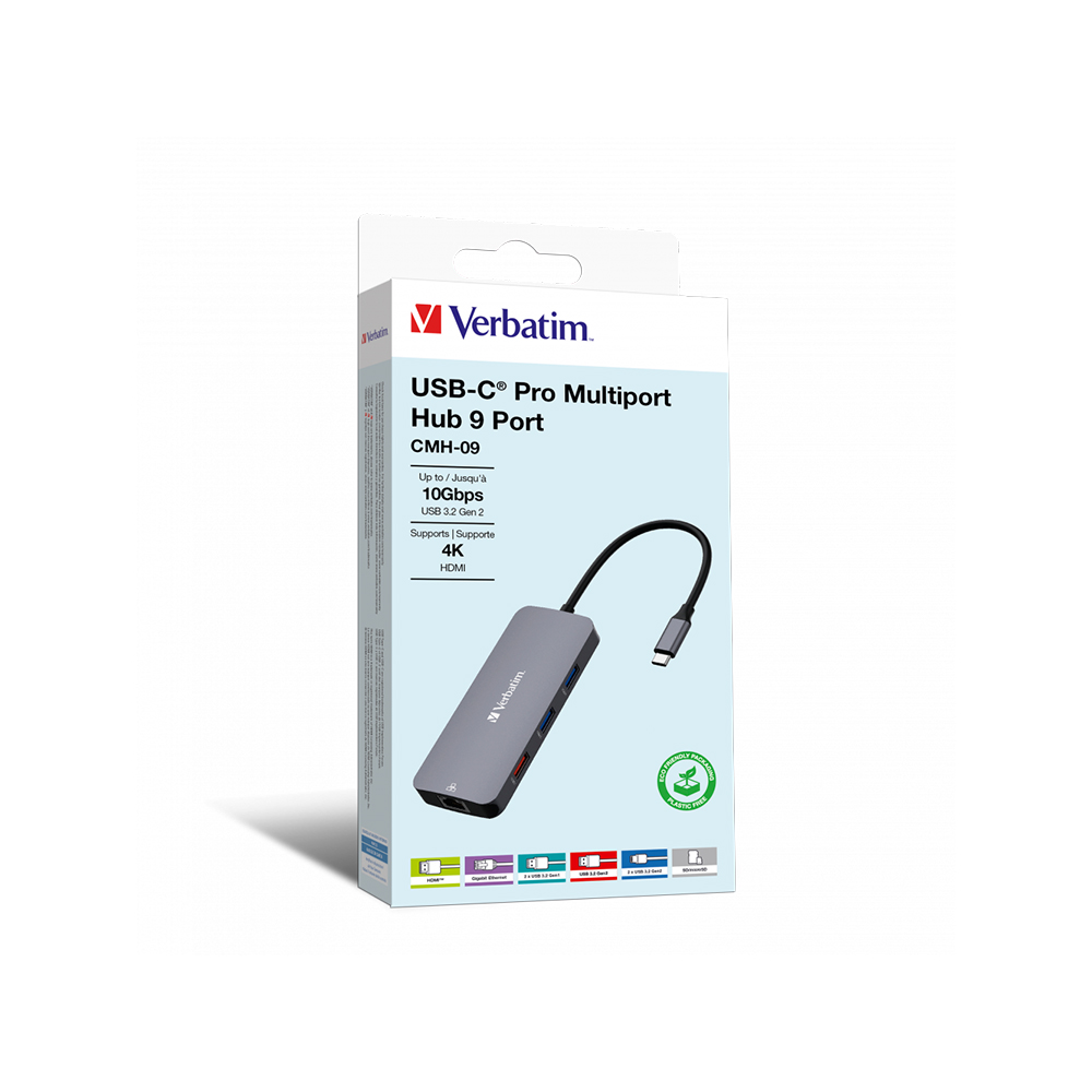 Hub Multipuerto Verbatim Usb-c Pro 9 Puertos Red Gigabit.