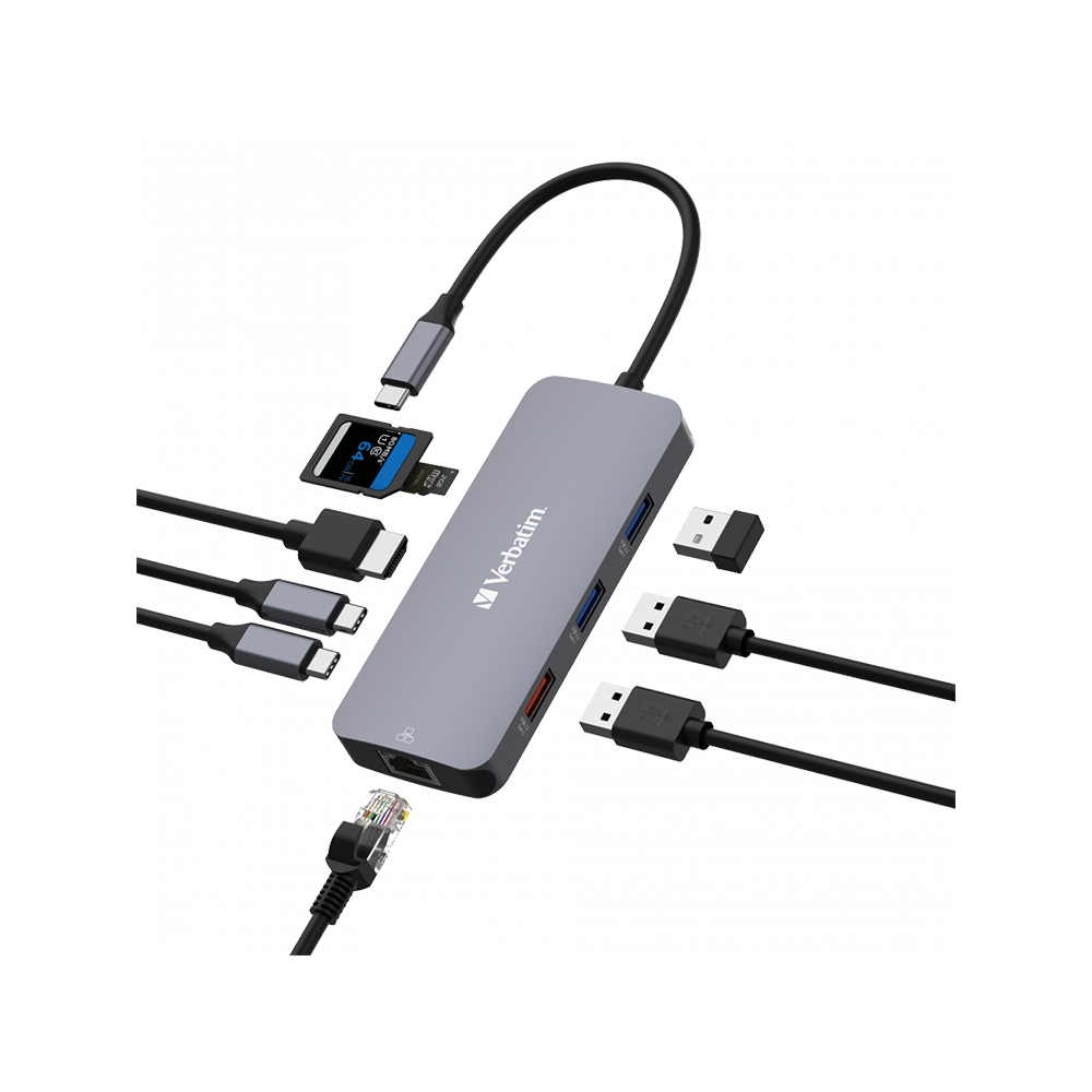 Hub Multipuerto Verbatim Usb-c Pro 9 Puertos Red Gigabit.