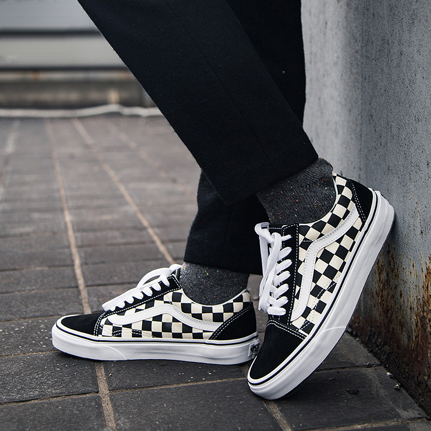 Vans blanco con negro cuadros sales