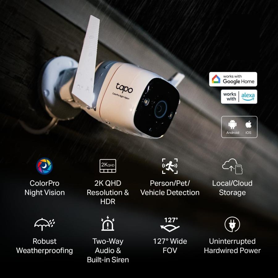 Camara De Vigilancia Tp-Link TAPO C325WB 2K QHD 4MP WI-FI Alarma Vision Nocturna A Color Exterior.