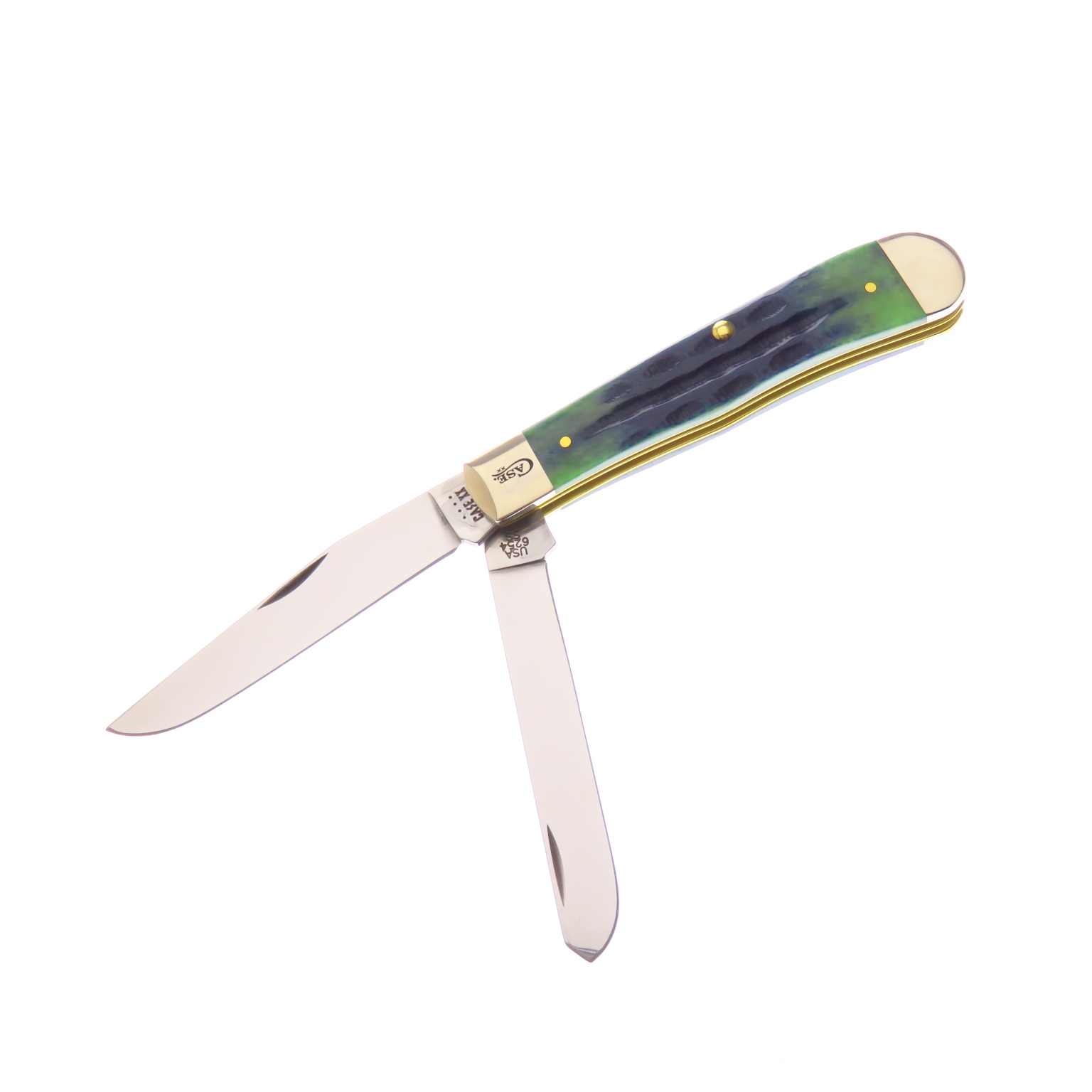 Ca75830 Case Navaja Trapper Hueso Verde Jad Resacado 2 Hojas